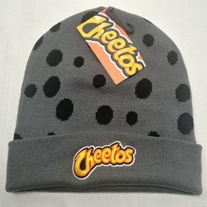 Cheetos Flamin Hot Beanie Embroidered Logo Gray Black Cheetah Print Winter Hat